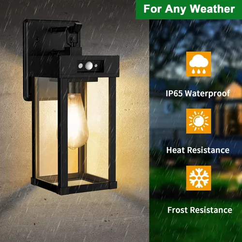 Vista 5 de Auzev Lámparas solares de pared para exteriores, farol solar exterior con panel transparente, sensor de movimiento, 3 modos de iluminación, aplique