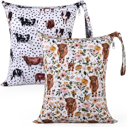 Vista 8 de 2 bolsas de tela para pañales húmedos y secos, impermeables, reutilizables, con dos bolsillos con cremallera, para viajes, playa, piscina Negro