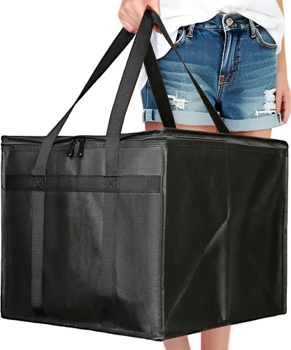 Vista 10 de Bodaon Bolsa de entrega de pizza aislada, 16 x 16 x 14 pulgadas, bolsas calentadoras de pizza para llevar caliente, bolsa de entrega comercial Negro
