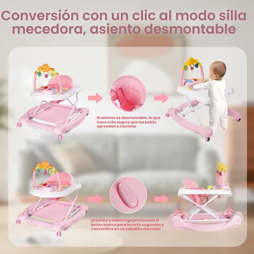 Vista 3 de Boyro Baby Andador de bebé 5-en-1, andadores de bebé para niños y niñas de 6 a 12 meses, andador de actividad plegable, andador para bebés y niños
