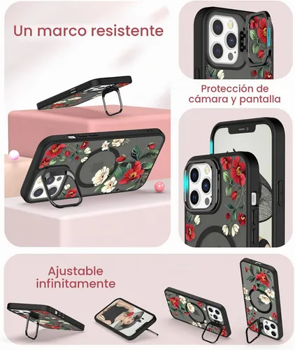 Vista 4 de Dretal para Funda iPhone 12, Funda iPhone 12 Pro Floral, con Protector de Pantalla, Soporte para Cámara, Protección de Grado Militar, Funda