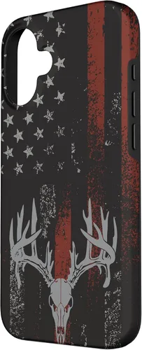 Vista 2 de Funda para iPhone 16 con la bandera americana de cola blanca ciervo Buck Hunting USA FLAG Hunter
