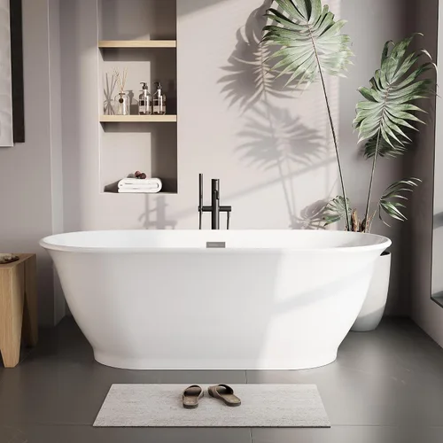 Vista 16 de 59 Inch Freestanding Bathtubs, White Acrylic Free Standing Bathtub, Modern Soaking Tub with Integrated Overflow & Chrome Drain for Bathroom Remodel