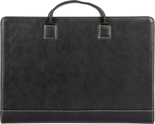 Vista 2 de Calfinder Cartera de cuero con asa, funda de transporte ligera con bolsillo para portátiles de hasta 15 pulgadas, con soporte para bloc legal, Negro