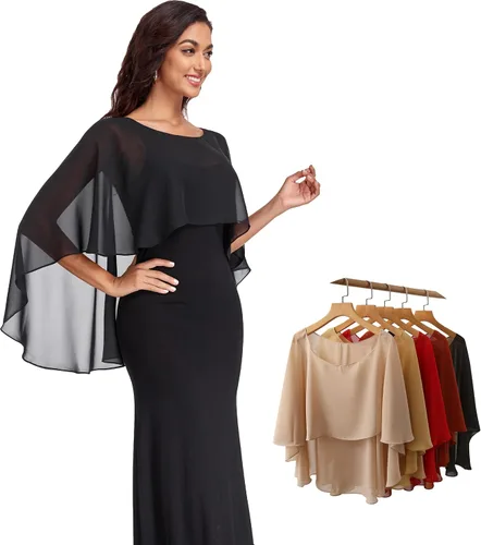 Vista 3 de Sheer Shawls and Wraps for Evening Dresses Chiffon Capes for Women Negro