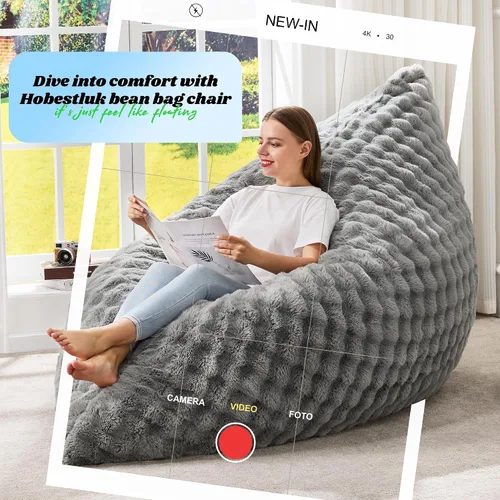 Vista 7 de Hobestluk Adult Bean Bag Chair 3 in 1 Convertible Large Bean Bag Sofa Ash Grey