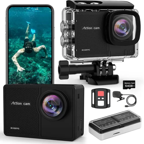 Vista 7 de Cámara de acción impermeable 4K60fps - Metal desnudo bajo el agua 10M con tarjeta SD 64G, pantalla táctil HD 48MP Deportes Estabilización de 6 ejes