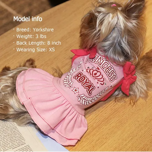 Vista 4 de KYEESE Vestidos para perro, corbata de moño rosa, ropa para mascotas, chaleco Yorkshire, camisa, vestido de verano para perro, princesa, XS