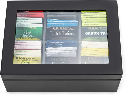 Vista 9 de Break Tradition Organizador de té de madera para bolsitas de té, negro