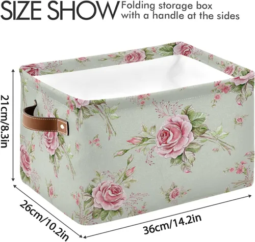 Vista 4 de Cubo de almacenamiento plegable con patrón de rosas y flores florales para niños y mujeres, organizador comprimible con asa, cesta de almacenamiento