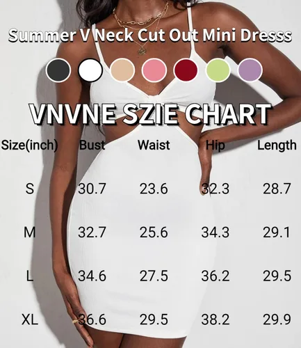 Vista 7 de VNVNE Mini vestido sexy recortado para mujer, sin espalda, tirantes delgados, lazo, club, bodycon