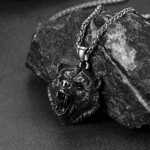 Vista 8 de FaithHeart Collar con colgante de pata de oso de acero inoxidable, collar escandinavo nórdico auténtico, joyería vikinga personalizada personalizada