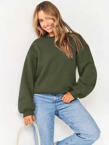 Vista 7 de ANRABESS Sudadera de manga larga para mujer, casual, cuello redondo, ajuste holgado, sudadera con capucha de forro polar para otoño