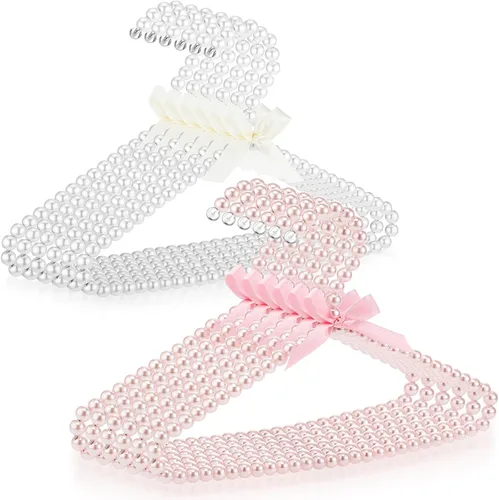 Vista 15 de Threan Rosa 12 piezas de perchas de ropa con cuentas de perlas mini con cuentas de perlas pequeñas de metal con cinta, estándar para niños, bebés
