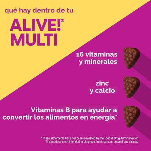 Vista 4 de Nature's Way Alive! Suplemento multivitamínico completo, para mujeres de más de 50 años, 60 gominolas Daily Gummy Multi with B-Vitamins, Vitamin
