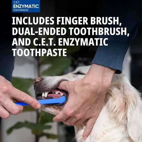 Vista 5 de Virbac C.E.T. Kit de higiene bucal para gatos y perros Juego de 3 piezas con cepillo de dientes de doble extremo, cepillo de dedos y sabor a aves
