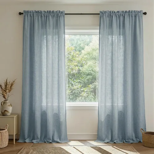 Vista 66 de Mrs.Naturall - Cortinas transparentes con bolsillo para barra de 36x63 pulgadas de lino mezclado negro