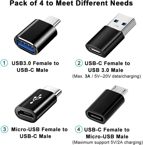 Vista 2 de Paquete de 4 adaptadores USB C, adaptador USB C a USB 3.0 OTG, adaptador micro USB a USB C compatible con MacBook Pro, iPhone 17/16/15, iPad
