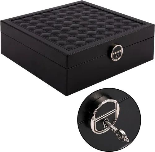 Vista 4 de JinHuoHuo Joyero organizador para mujeres y niñas, estuche grande de almacenamiento de joyas de 2 capas, caja de joyería de piel sintética, bandeja