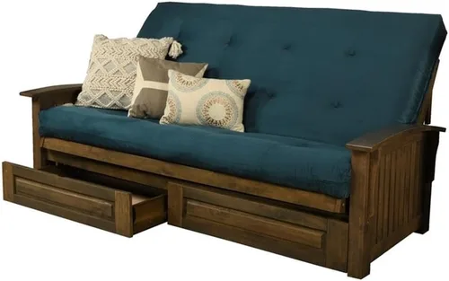 Vista 10 de Kodiak Furniture Washington - Marco de futón tamaño Queen con cajones de almacenamiento, marco de futón de madera con colchón incluido en color azul