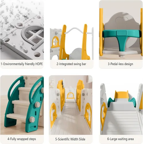 Vista 5 de Sistema de juego para patio de recreo, tobogán 10 en 1 para niños, juego de columpio/tobogán, para interiores para niños pequeños de 1 a 3 años