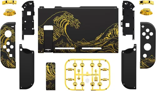 Vista 2 de eXtremeRate Placa trasera para consola Nintendo Switch, NS Joycon controlador de mano carcasa con botones de juego completo, carcasa de bricolaje