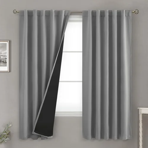 Vista 88 de BGment Cortinas 100% opacas beige de 63 pulgadas de largo con forro aislante térmico, bolsillo para varilla y lengüeta trasera de doble capa