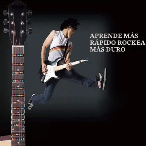 Vista 3 de Adhesivos para diapasón de guitarra Kimlong, calcomanías con código de colores para principiantes con mapa de trastes para práctica, para guitarras