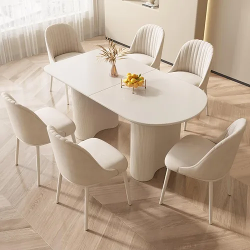 Vista 19 de Guyii Juego de mesa de comedor de 55.11 pulgadas con 6 sillas, juego de mesa de cocina moderno, mesa de comedor interior para cocina, bar, sala
