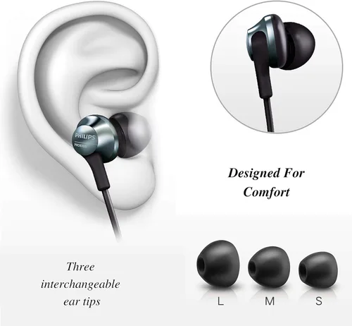 Vista 2 de Auriculares con cable Philips Pro con micrófono, auriculares intrauditivos de audio de alta resolución con conector de 3.5mm, auriculares cómodos