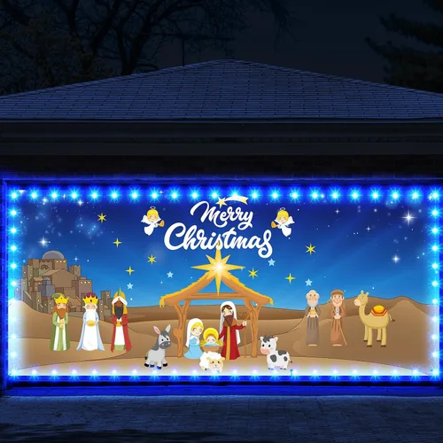 Vista 7 de Ganeen - Pancarta LED de Navidad para puerta de garaje de 6.4 x 16 pies, casa de jengibre B