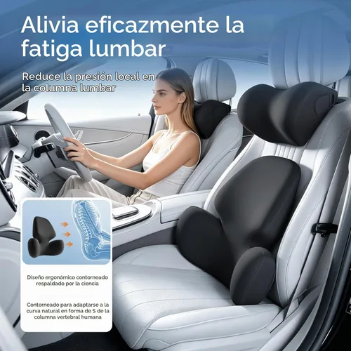 Vista 2 de BEBAS Almohada de apoyo lumbar para coche, cojín de espuma viscoelástica Negro