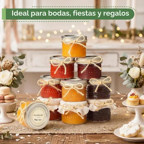 Vista 6 de Paquete de 8 frascos pequeños de vidrio con tapas, tarros pequeños de 4 onzas en relieve, tarro de conservas de boca regular con bandas de sellado