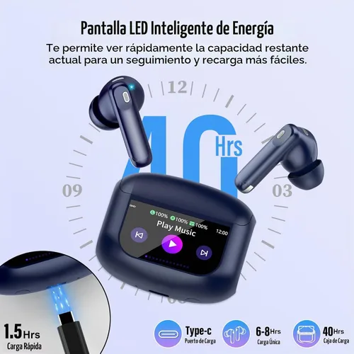 Vista 6 de Auriculares inalámbricos, auriculares Bluetooth 5.4, pantalla táctil multifunción con 5 modos de ecualización, auriculares estéreo de 48 horas