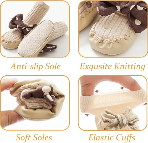 Vista 3 de SUITBOY Calcetines de zapatos para niñas con bonitos lazos, paquete de 2 calcetines antideslizantes para el suelo con agarre, juego de regalo