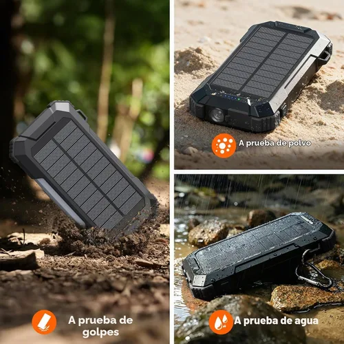 Vista 6 de BLAVOR Banco de energía solar Cable retráctil incorporado 20000mAh Negro