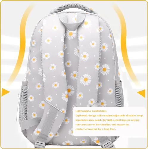 Vista 6 de Mochila para niñas y niños, mochila para la escuela primaria, bolsas para adolescentes y niñas con juego de lonchera (gris margarita)