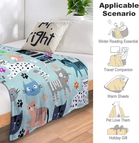 Vista 4 de Manta de franela súper suave con diseño de gato, acogedora y ligera para mujeres, niños y adultos, 50 x 40 pulgadas
