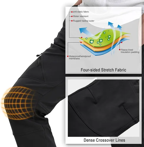 Vista 5 de Toomett Snow Pants Men ski Waterproof Hiking Insulated Fleece Lined Winter Outdoor Softshell Cargo Pants