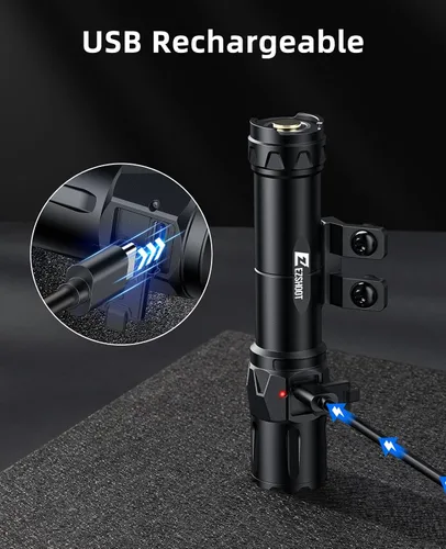 Vista 7 de EZshoot Luz de rifle de 2500 lúmenes compatible con M-Rail, luz Ar recargable con interruptor de presión remoto magnético, linterna táctica