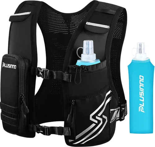 Vista 9 de Chaleco de Correr para Hombres y Mujeres, Chaleco de Hidratación para Correr con Botella Suave de 500ml y Bolsillo para Teléfono con Pantalla