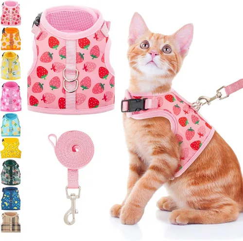 Vista 13 de BINGPET Arnés para gatos con correa y collar para caminar, a prueba de escapes, con correa de 59 pulgadas, arnés de chaleco suave ajustable