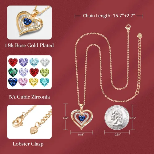 Vista 4 de REDBEE Necklaces for Women Birthstone Heart Necklace Jewelry for Wife Girlfriend Woman Necklace