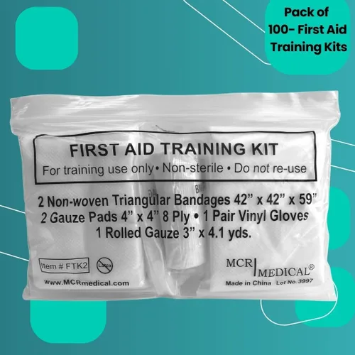 Vista 2 de Kit de entrenamiento de primeros auxilios con rodillo de gasa con almohadillas de gasa y vendajes triangulares y guantes, paquete de 10 MCR Medical