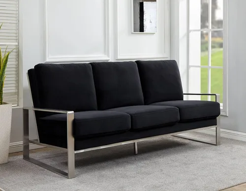 Vista 14 de LeisureMod Jefferson - Sofá moderno de terciopelo de 3 plazas con marco plateado, contemporáneo, para sala de estar, color beige