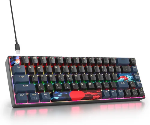 Vista 22 de Protable - Teclado mecánico para juegos al 60%, mini compacto RGB retroiluminado 61 teclas, teclado de oficina con cable con interruptor rojo