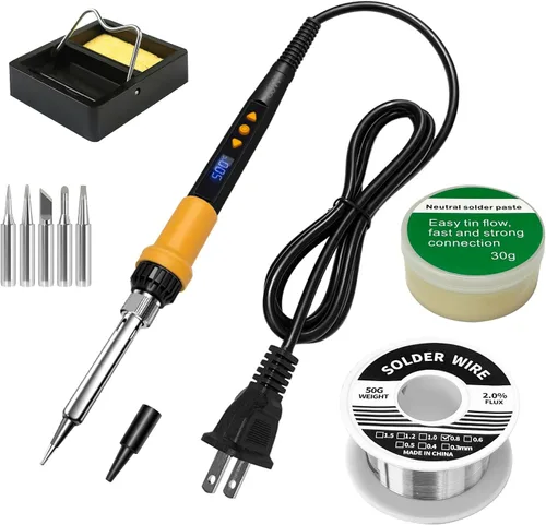 Vista 6 de 908B - Kit de soldador azul de 60 W, herramienta de soldadura de temperatura ajustable con 5 puntas intercambiables y soldadura, calentamiento