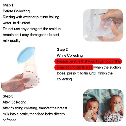 Vista 2 de Extractor de leche de silicona, paquete de 2, extractor de leche manual con tapa protectora, ahorrador de leche portátil para lactancia materna