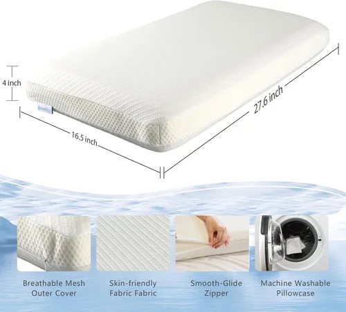 Vista 6 de Almohada de espuma viscoelástica de doble cara, almohada cervical de cuello de 4 pulgadas para dormir de lado, firmeza media y suave, almohada Blanco