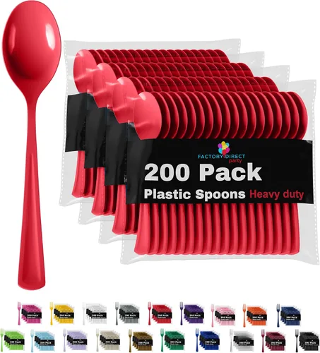 Vista 21 de Party Solids - Cucharas de plástico negro, 200 piezas, cucharas negras, utensilios desechables, juego de cubiertos de plástico resistente